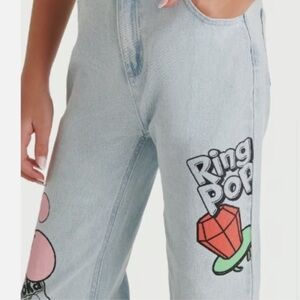 Justice Girls 14 Ring Pop Bazooka Jeans Y2K Candy Graphic Denim Pants